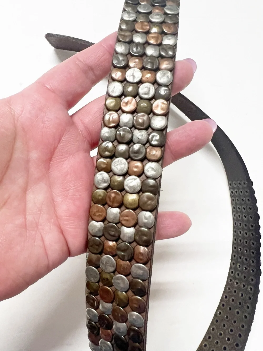 Pieces Womens Boho Brown Leather Mixed Metal Stud Belt without Buckle Size 85